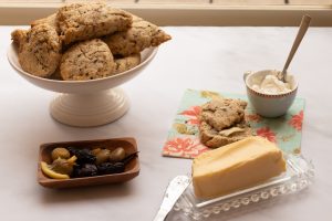 olive scones butter and cream